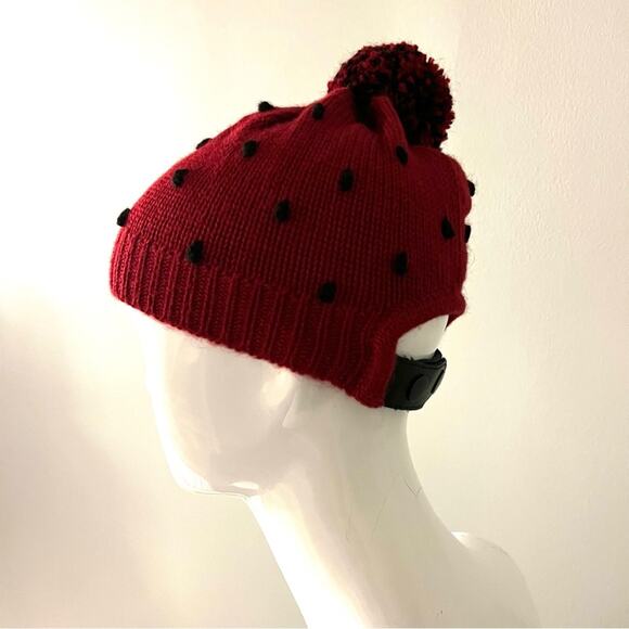 RACHEL COMEY Beanie Hat Deep Red & Black knit Cap Pom Pom Alpaca NWOT - Picture 2 of 7